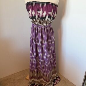 Forever 21 strapless Purple and Black Patterned Maxi Dress